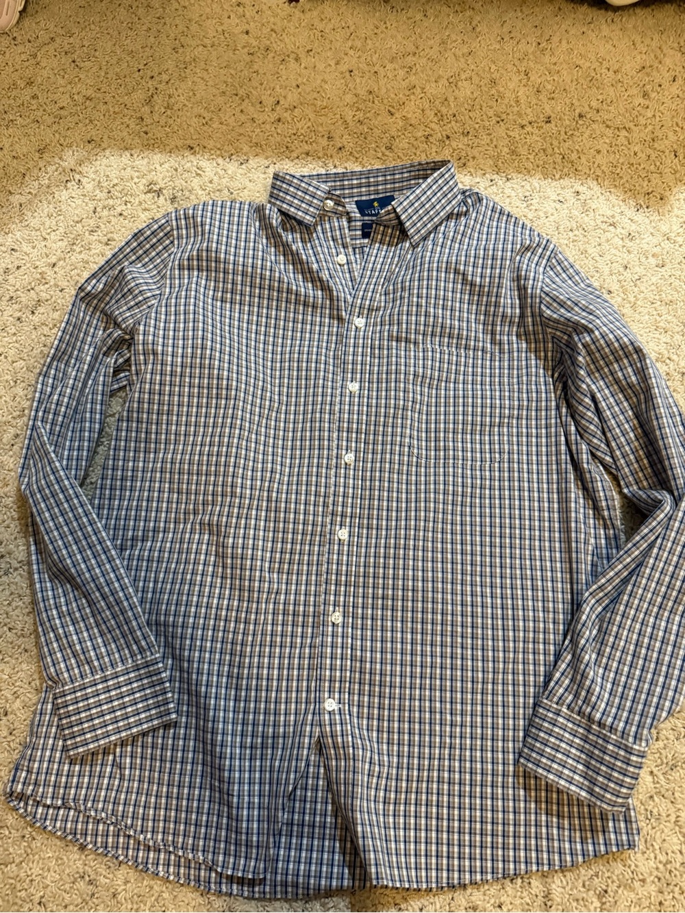 Stafford Blue and White Plaid Dress Shirt